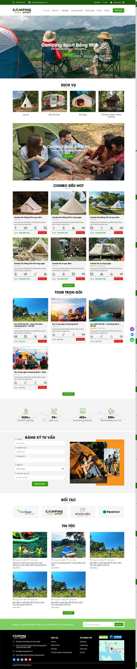 Website du lịch, dịch vụ Camping Sport Đồng Mô