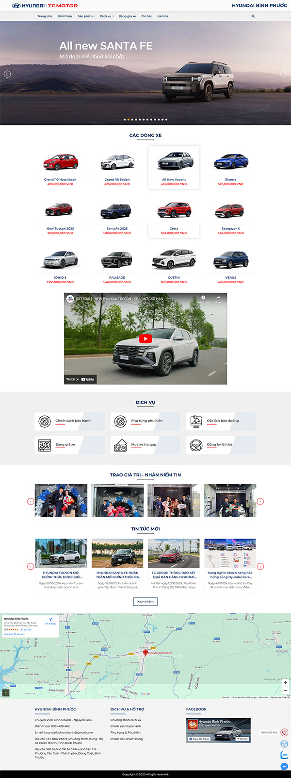 Website bán xe ôtô cho hãng Hyundai đại lý Bình Phước