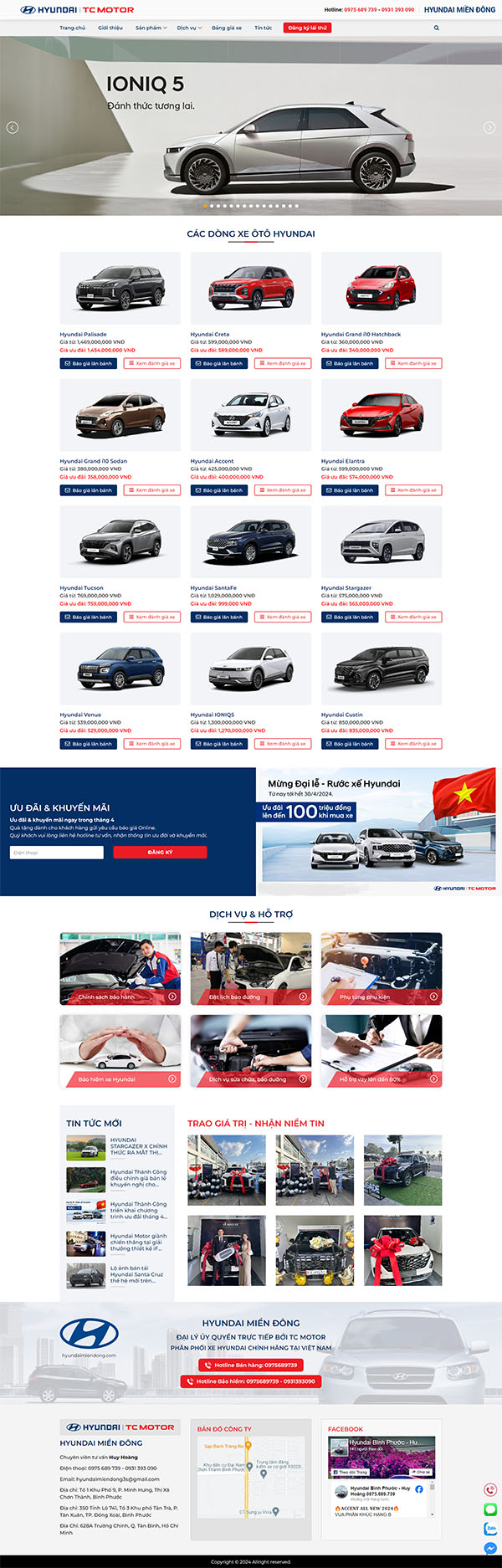 Website bán xe ôtô cho hãng Hyundai đại lý Miền Đông