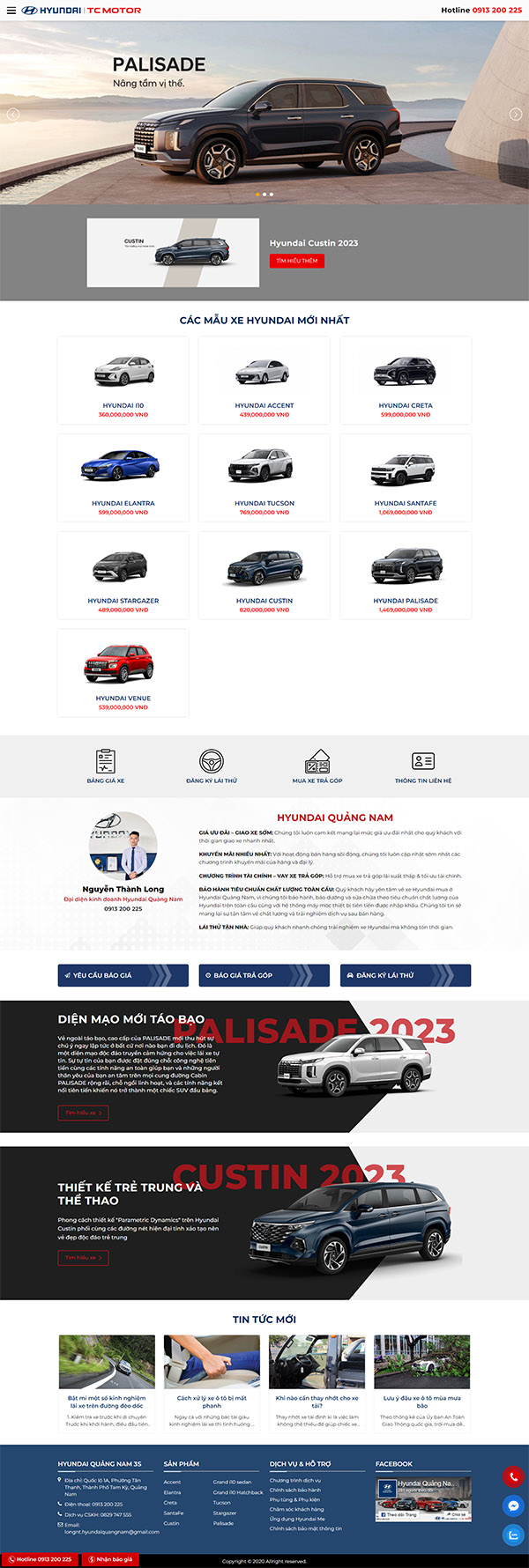 Website bán xe ôtô cho hãng Hyundai đại lý Quảng Nam