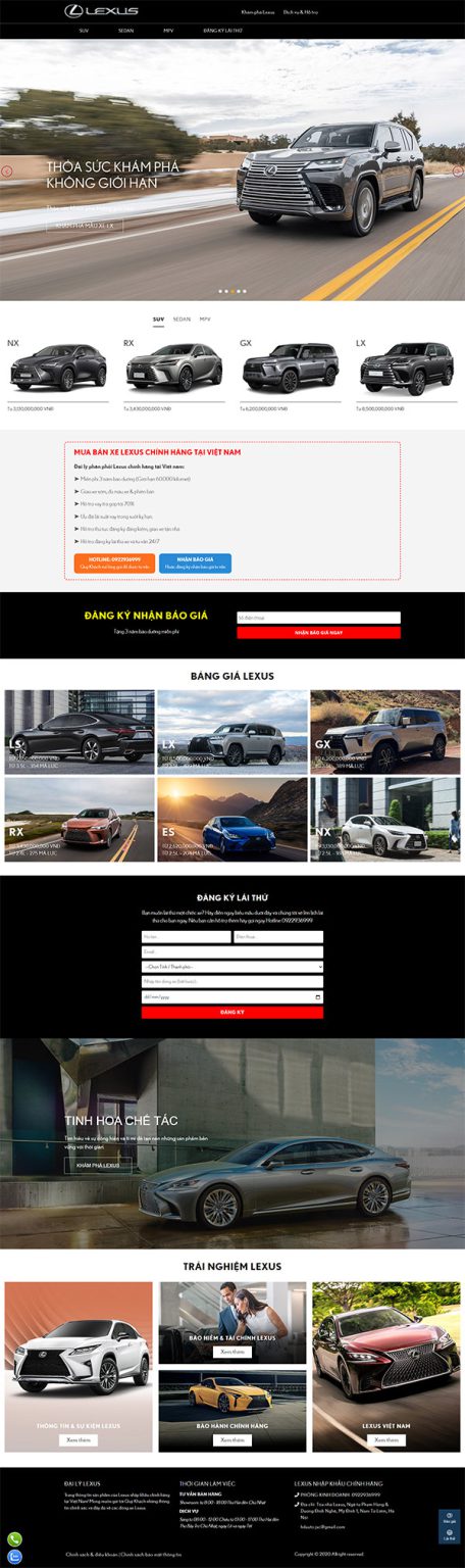 Website bán xe ôtô hãng xe Lexus